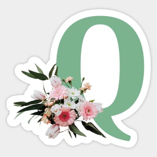 Letter Q green with colorful flowers Sticker